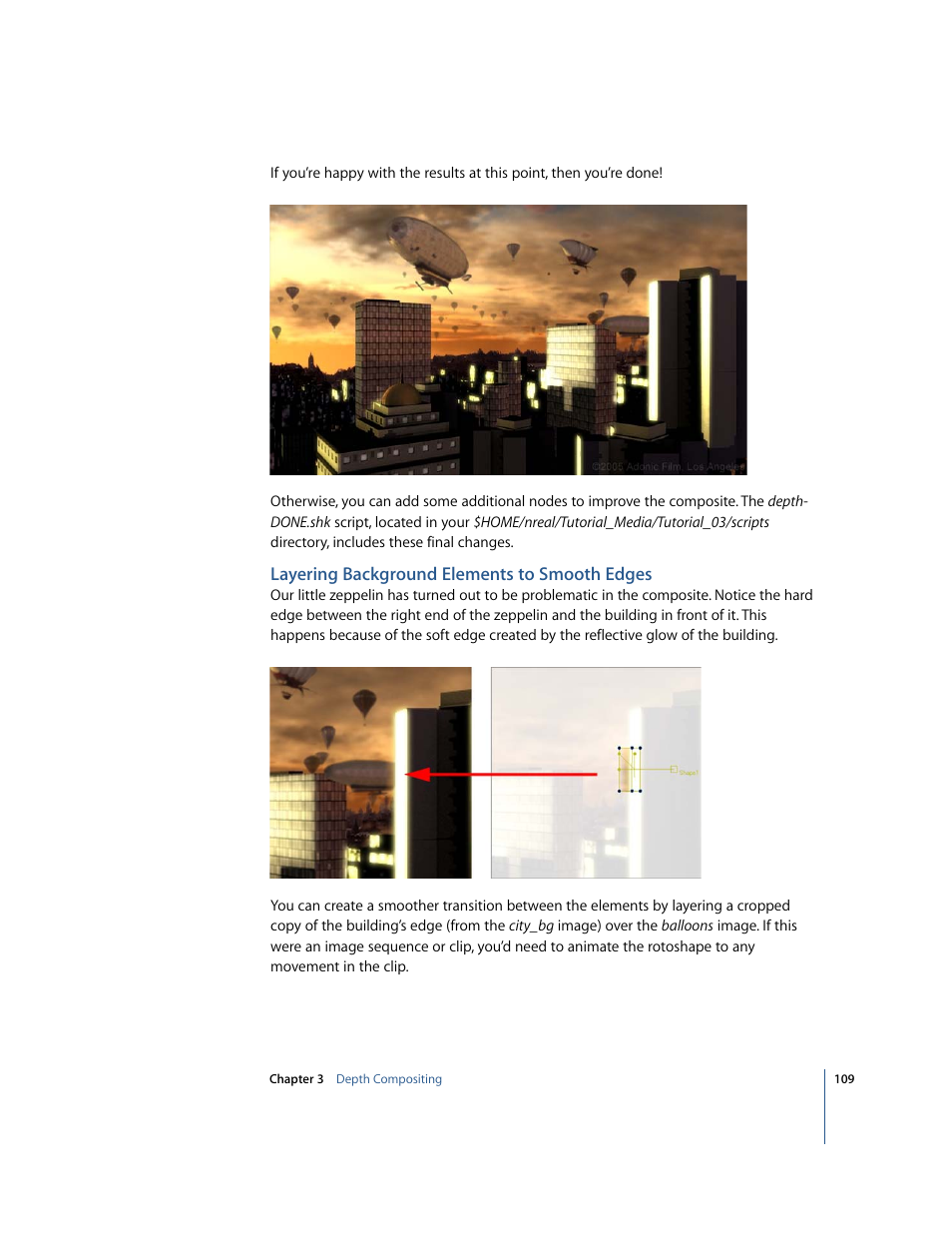 Layering background elements to smooth edges | Apple Shake 4 Tutorials User Manual | Page 109 / 260
