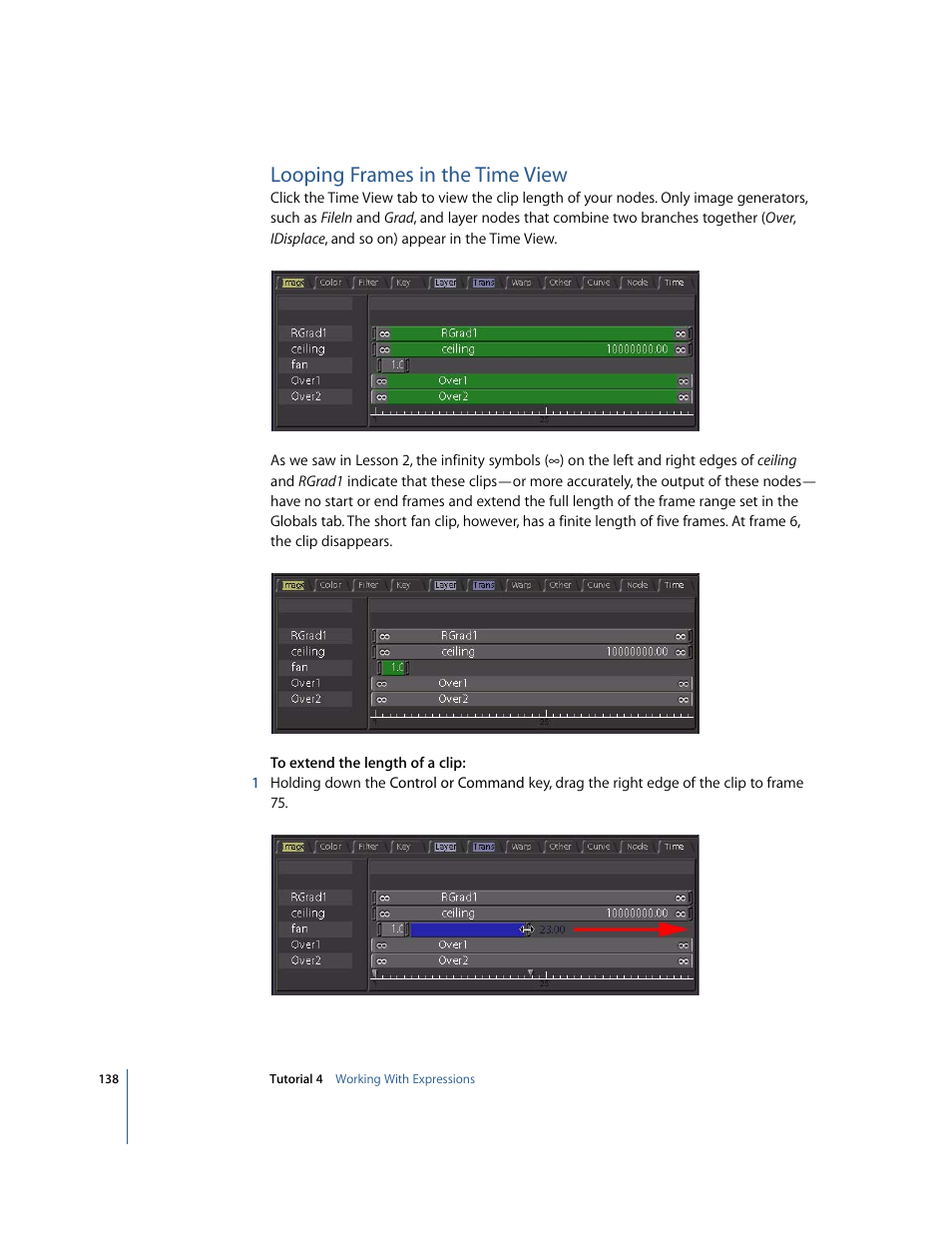 Looping frames in the time view, Importing camera and animation data | Apple Shake 4 Tutorials User Manual | Page 138 / 260