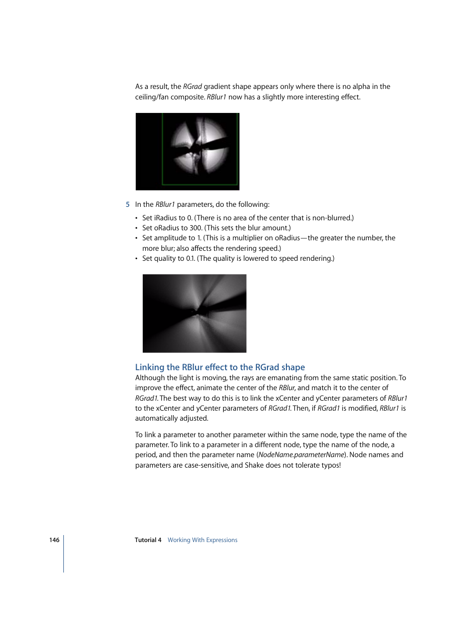 Linking the rblur effect to the rgrad shape | Apple Shake 4 Tutorials User Manual | Page 146 / 260