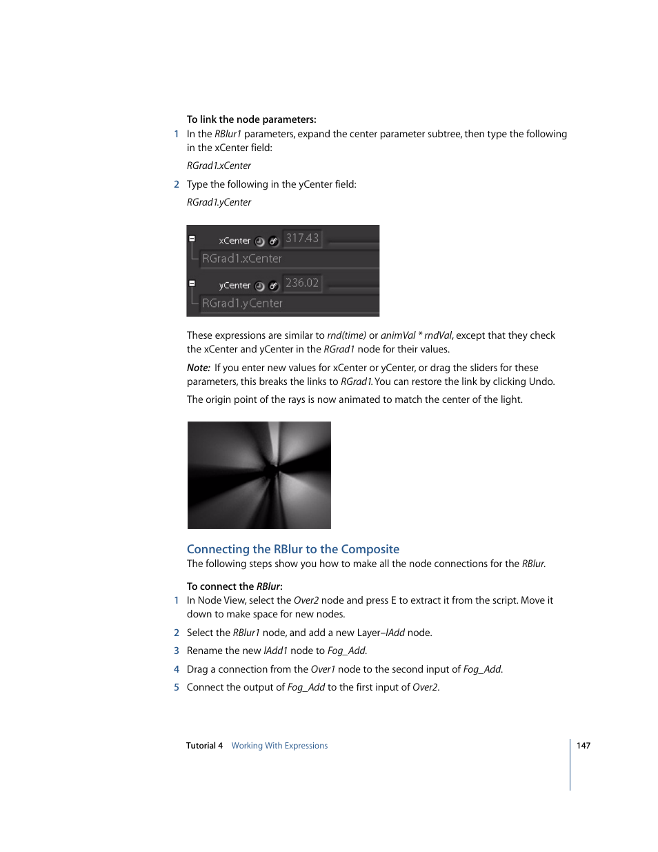 Connecting the rblur to the composite | Apple Shake 4 Tutorials User Manual | Page 147 / 260