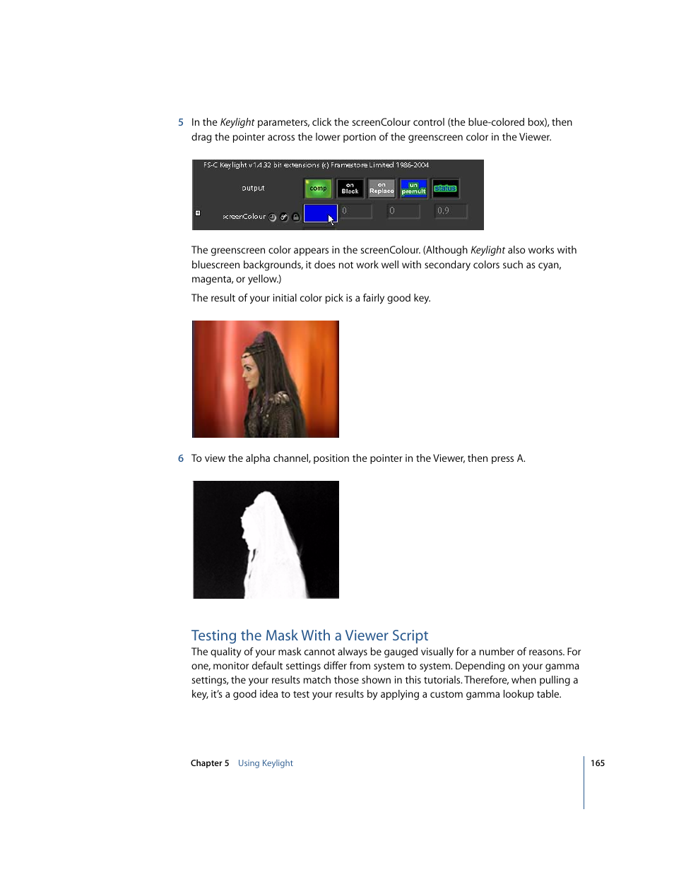 Testing the mask with a viewer script, Concatenating color adjustments | Apple Shake 4 Tutorials User Manual | Page 165 / 260