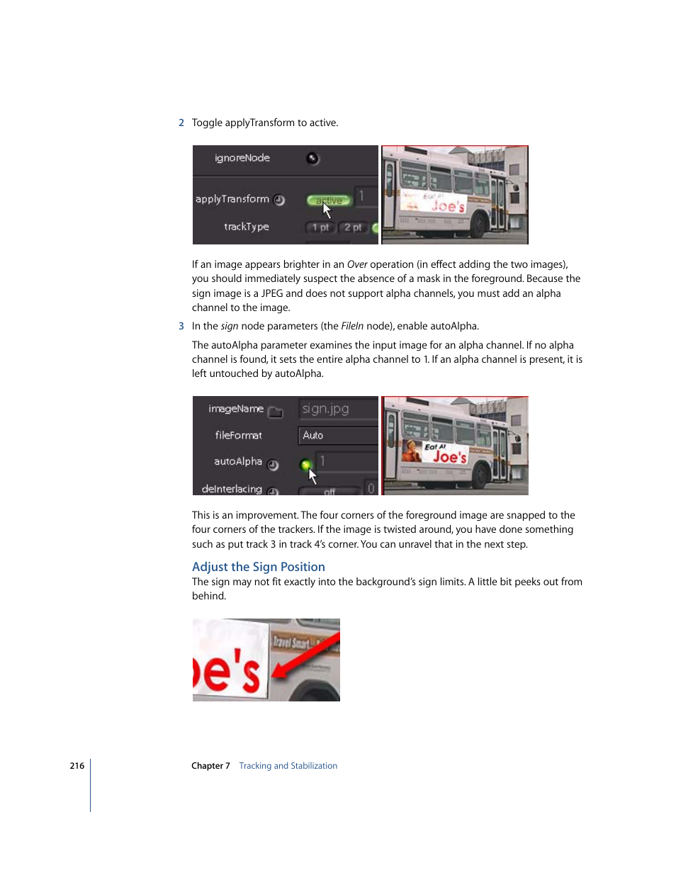 Adjust the sign position | Apple Shake 4 Tutorials User Manual | Page 216 / 260