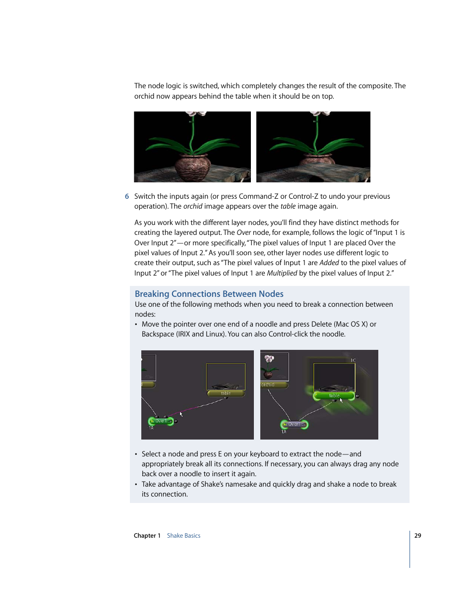 Breaking connections between nodes | Apple Shake 4 Tutorials User Manual | Page 29 / 260