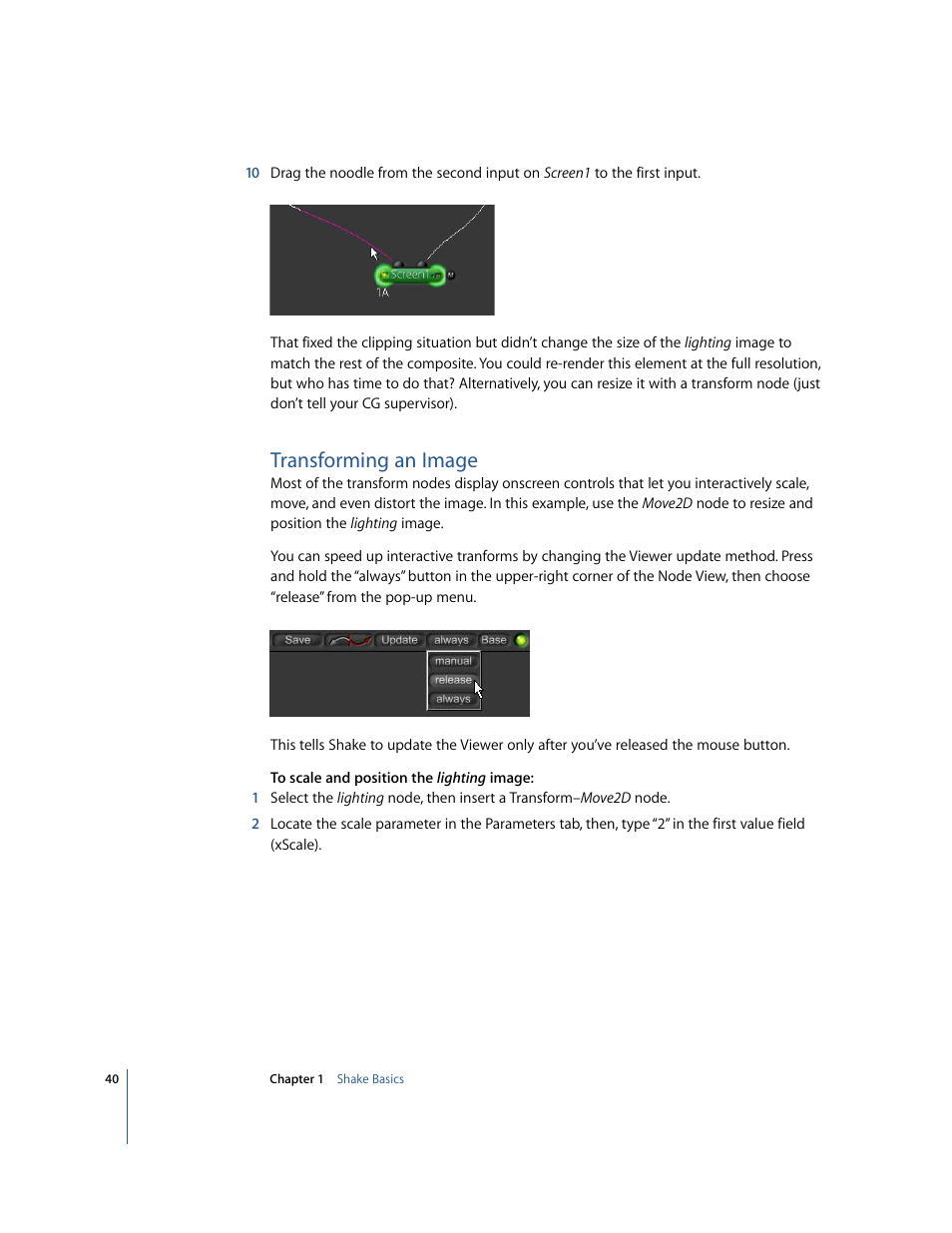 Transforming an image | Apple Shake 4 Tutorials User Manual | Page 40 / 260
