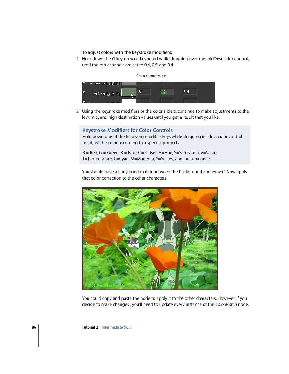 Keystroke modifiers for color controls | Apple Shake 4 Tutorials User Manual | Page 86 / 260