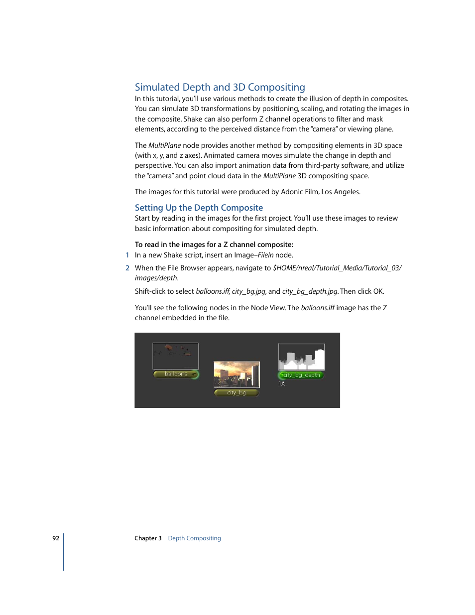 Simulated depth and 3d compositing, Setting up the depth composite | Apple Shake 4 Tutorials User Manual | Page 92 / 260
