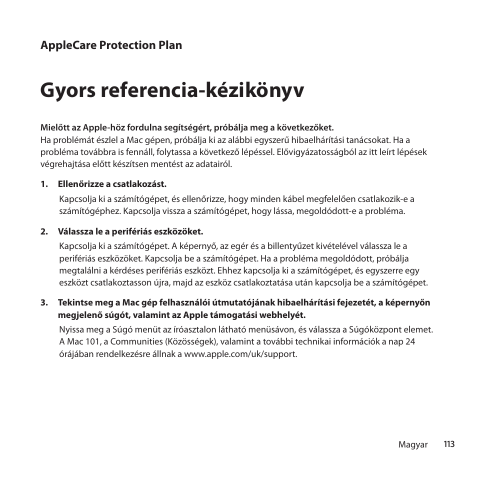 Gyors referencia-kézikönyv | Apple AppleCare Protection Plan for Mac User Manual | Page 113 / 132