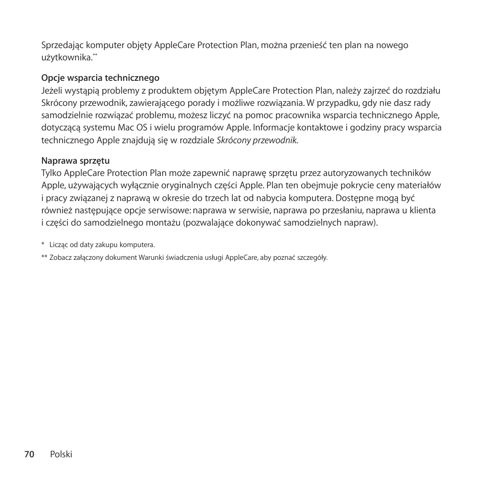Apple AppleCare Protection Plan for Mac User Manual | Page 70 / 132