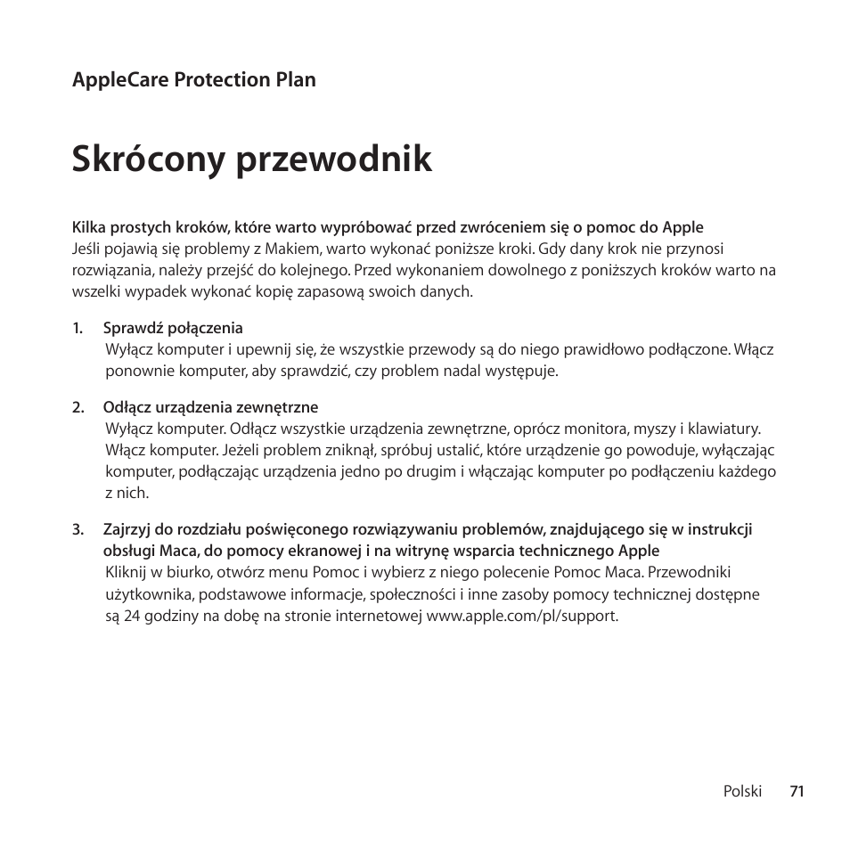 Skrócony przewodnik | Apple AppleCare Protection Plan for Mac User Manual | Page 71 / 132