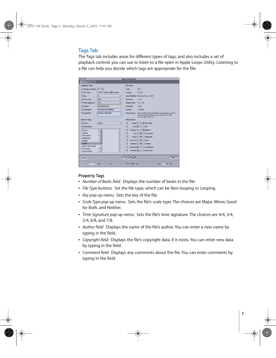 Tags tab | Apple Loops Utility User Manual | Page 5 / 18