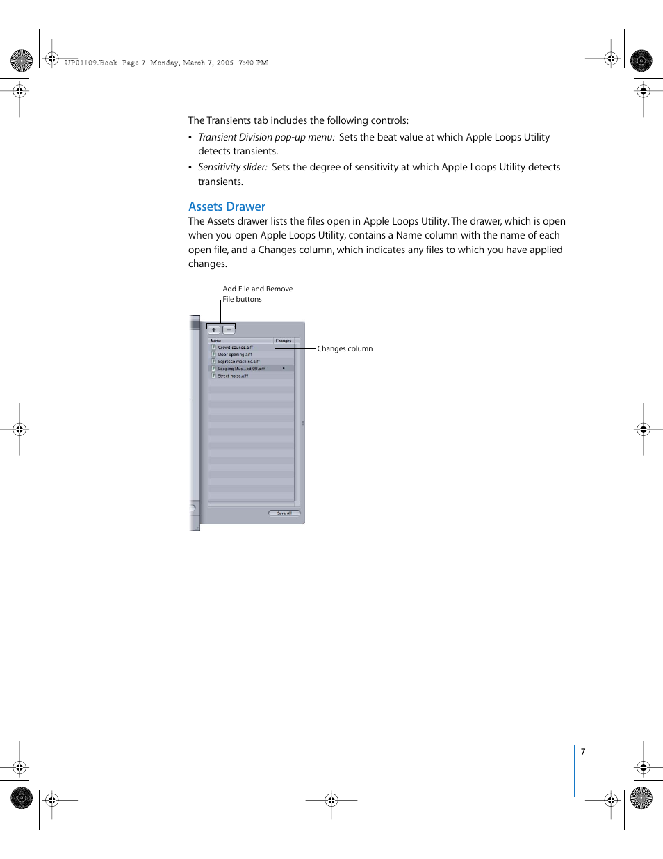 Assets drawer | Apple Loops Utility User Manual | Page 7 / 18