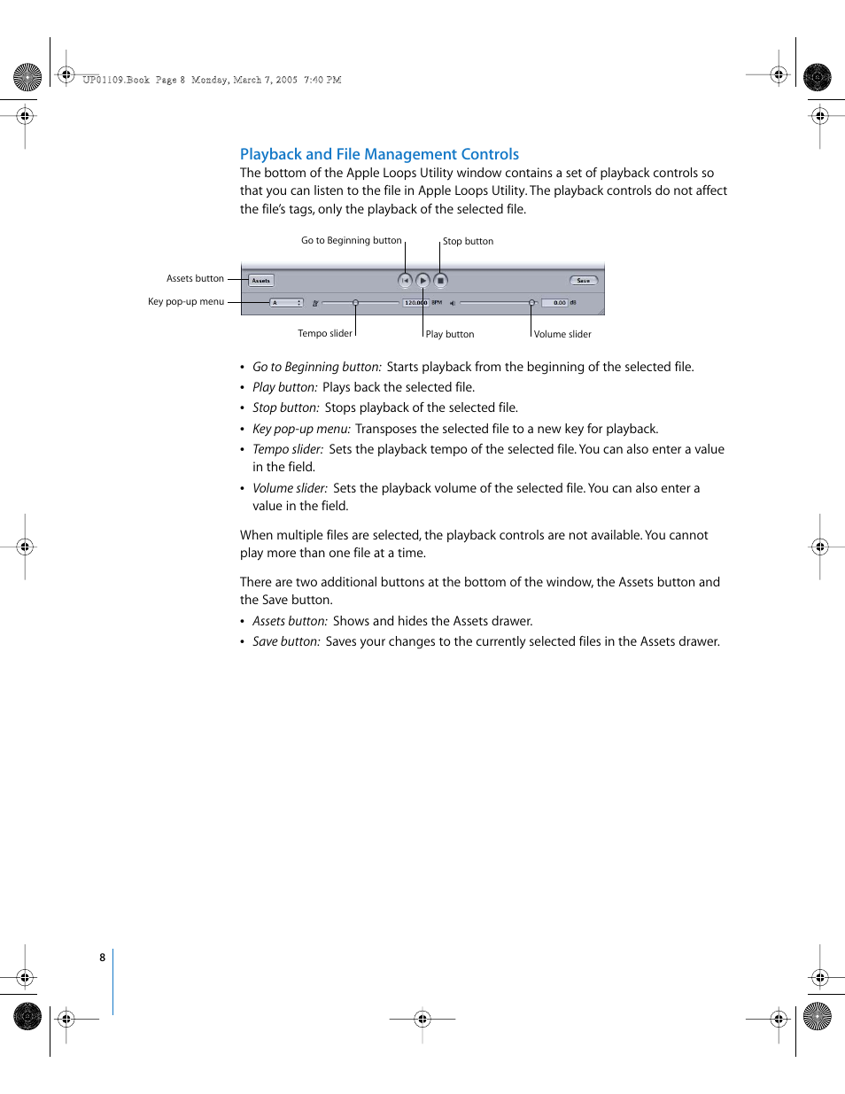 Playback and file management controls | Apple Loops Utility User Manual | Page 8 / 18