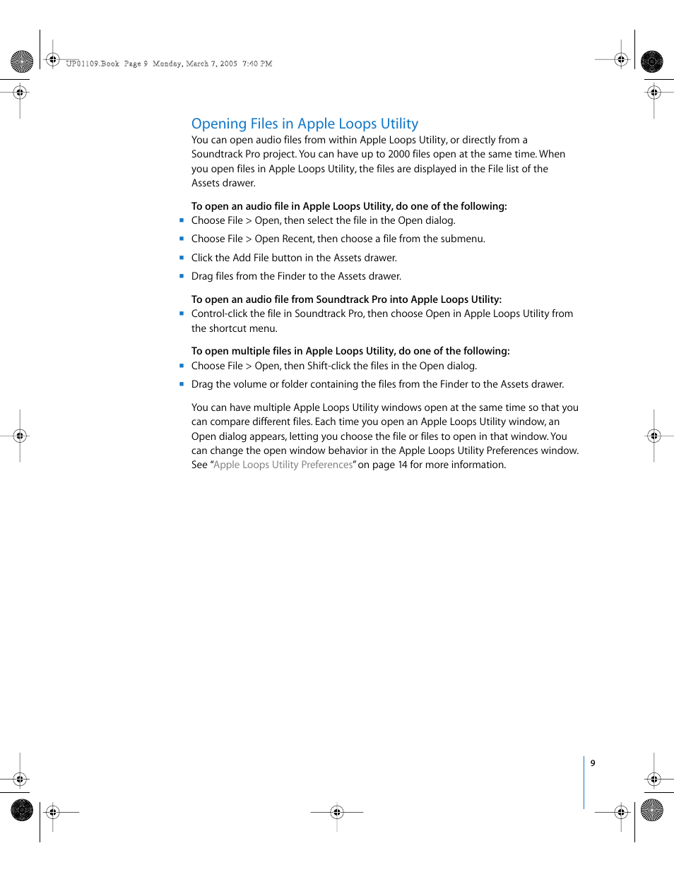 Opening files in apple loops utility | Apple Loops Utility User Manual | Page 9 / 18