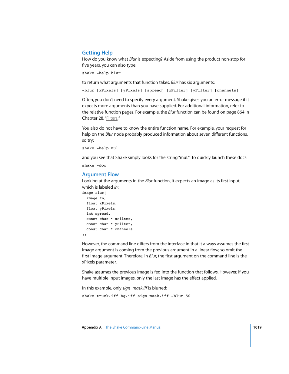 Getting help, Argument flow | Apple Shake 4 User Manual | Page 1019 / 1054