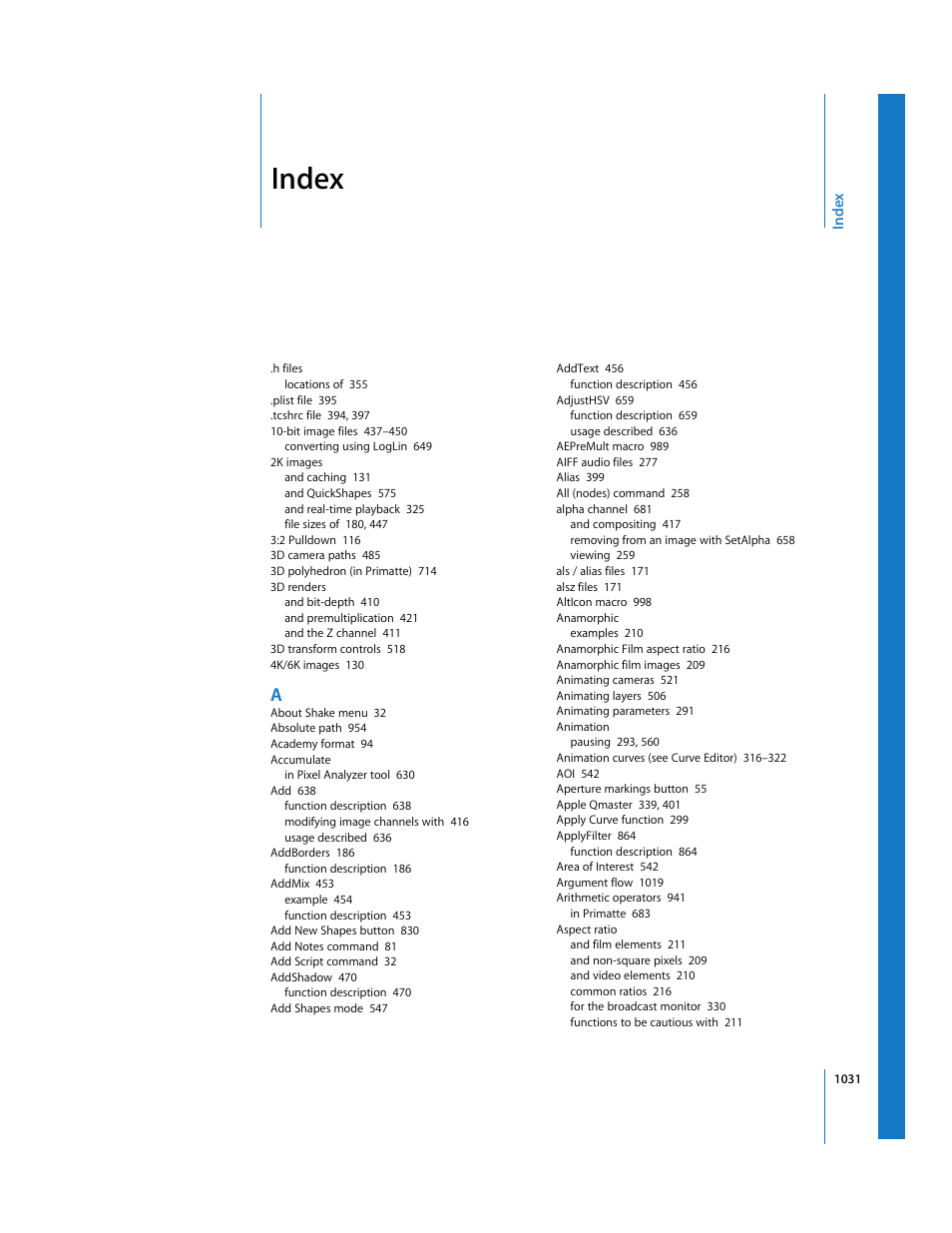 Index | Apple Shake 4 User Manual | Page 1031 / 1054