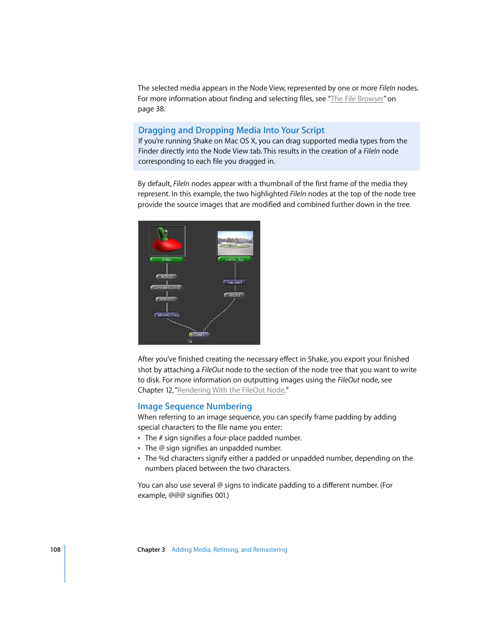 Dragging and dropping media into your script, Image sequence numbering | Apple Shake 4 User Manual | Page 108 / 1054