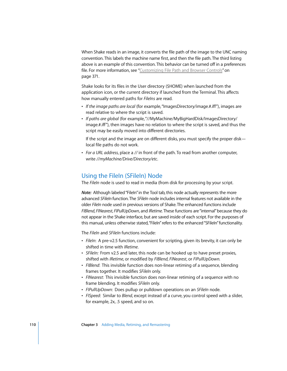 Using the filein (sfilein) node | Apple Shake 4 User Manual | Page 110 / 1054