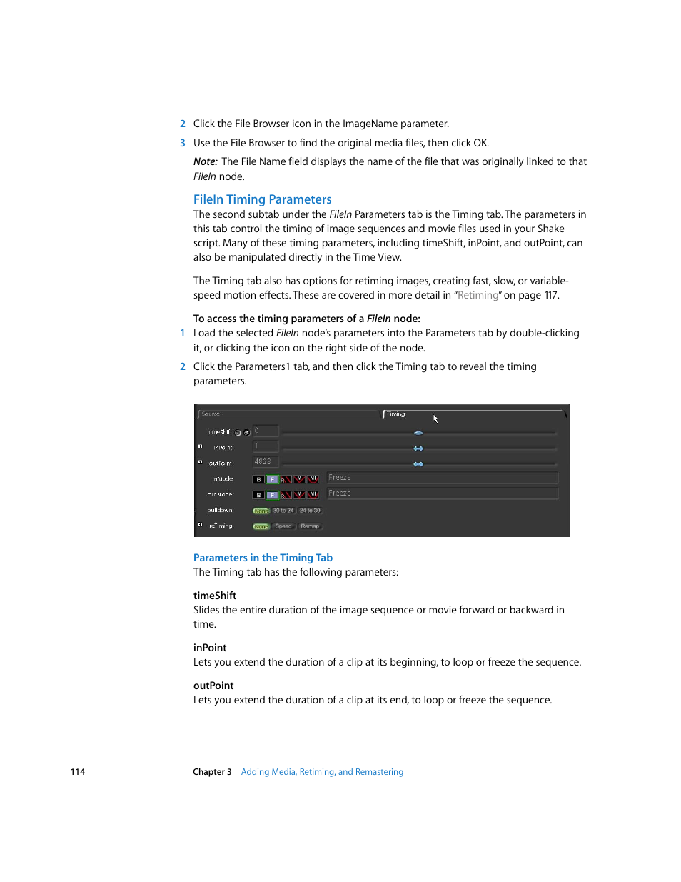 Filein timing parameters | Apple Shake 4 User Manual | Page 114 / 1054