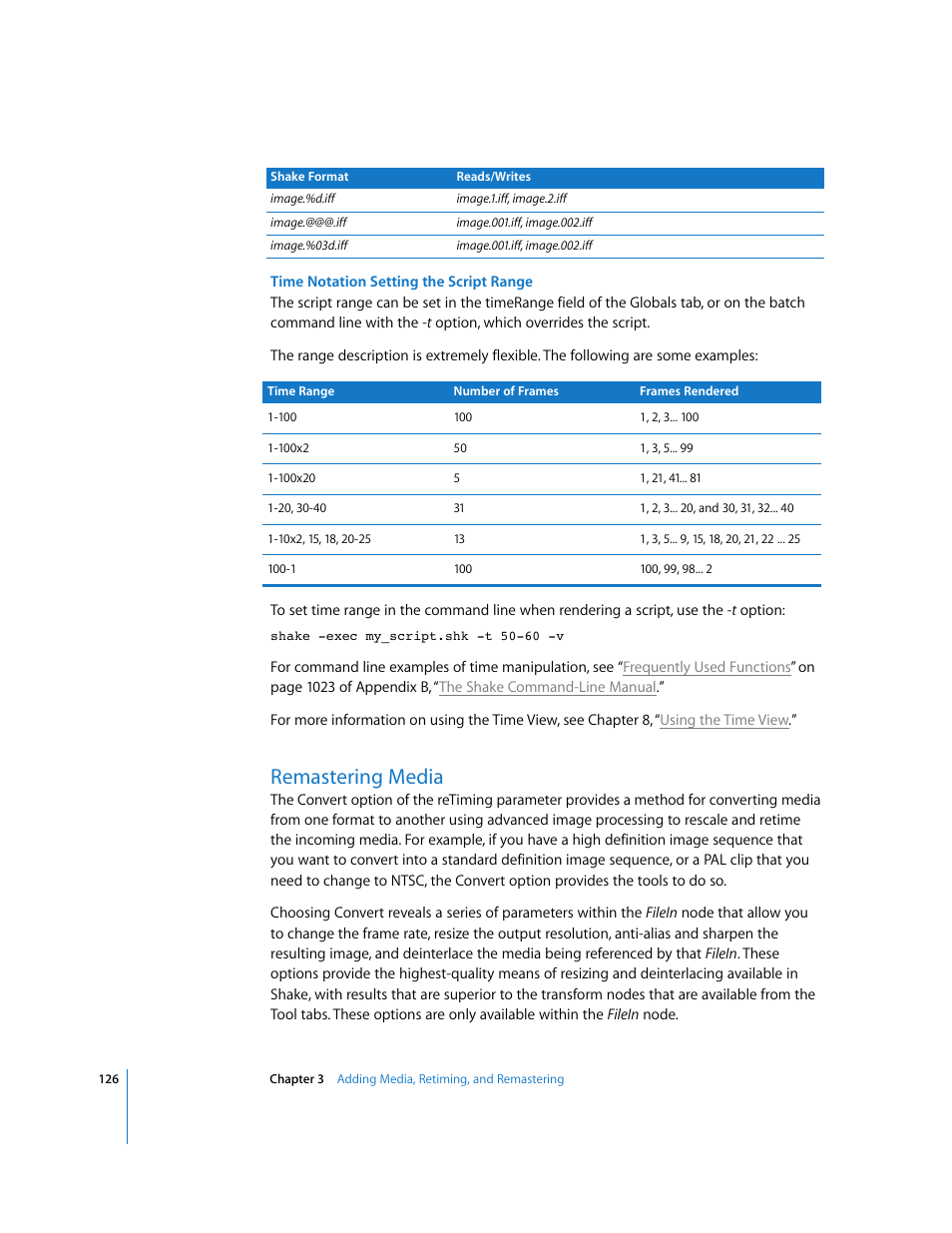 Remastering media | Apple Shake 4 User Manual | Page 126 / 1054