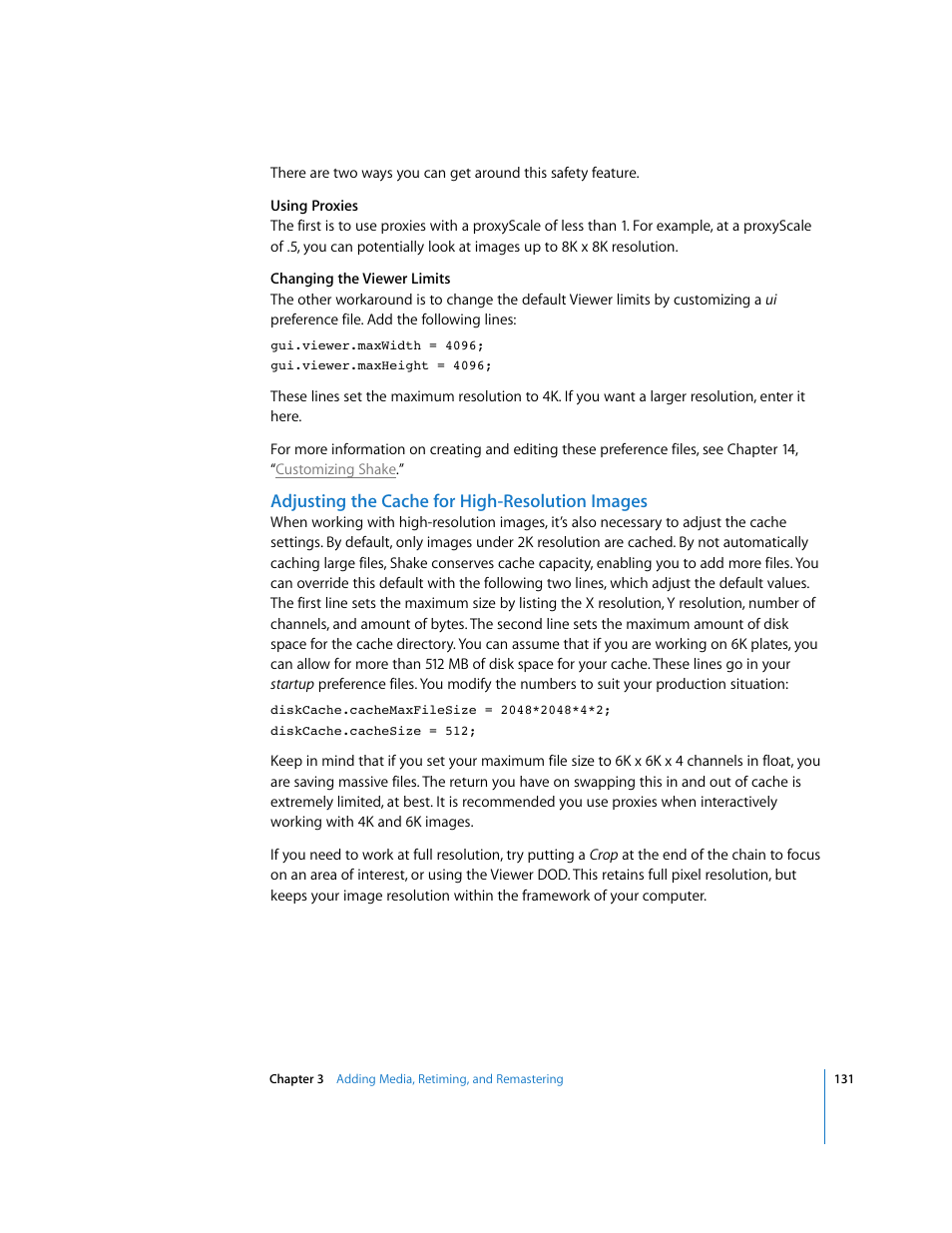 Adjusting the cache for high-resolution images | Apple Shake 4 User Manual | Page 131 / 1054