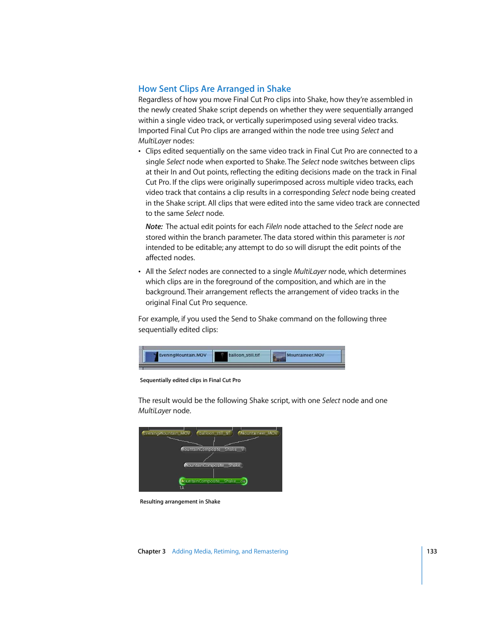 How sent clips are arranged in shake | Apple Shake 4 User Manual | Page 133 / 1054