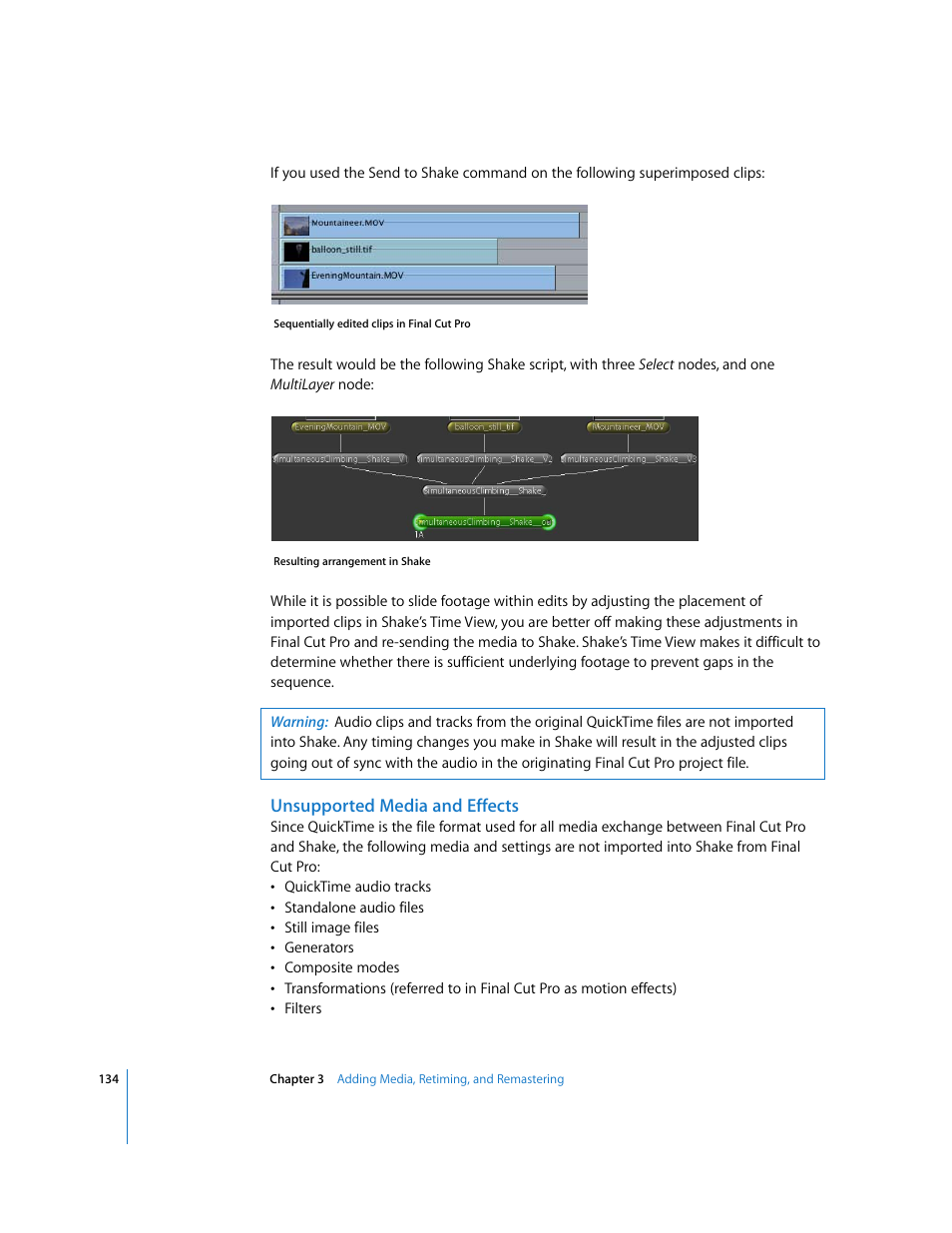 Unsupported media and effects | Apple Shake 4 User Manual | Page 134 / 1054