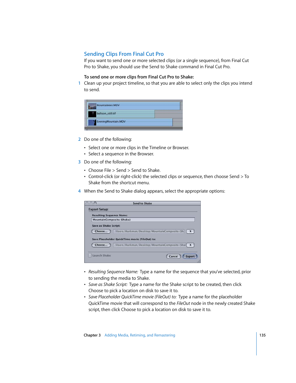 Sending clips from final cut pro | Apple Shake 4 User Manual | Page 135 / 1054