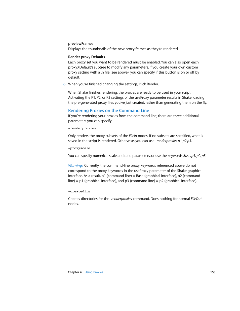 Rendering proxies on the command line | Apple Shake 4 User Manual | Page 153 / 1054