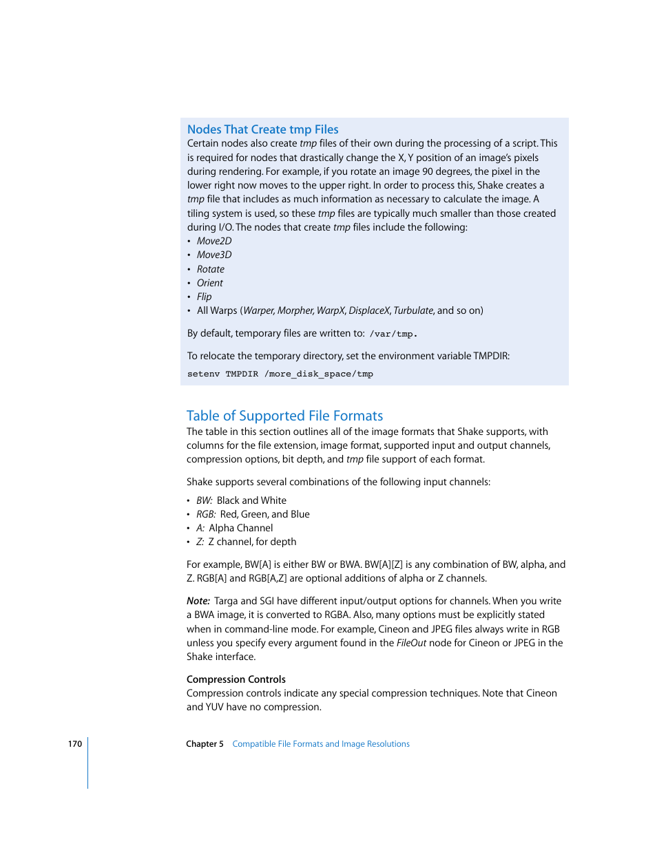 Nodes that create tmp files, Table of supported file formats | Apple Shake 4 User Manual | Page 170 / 1054