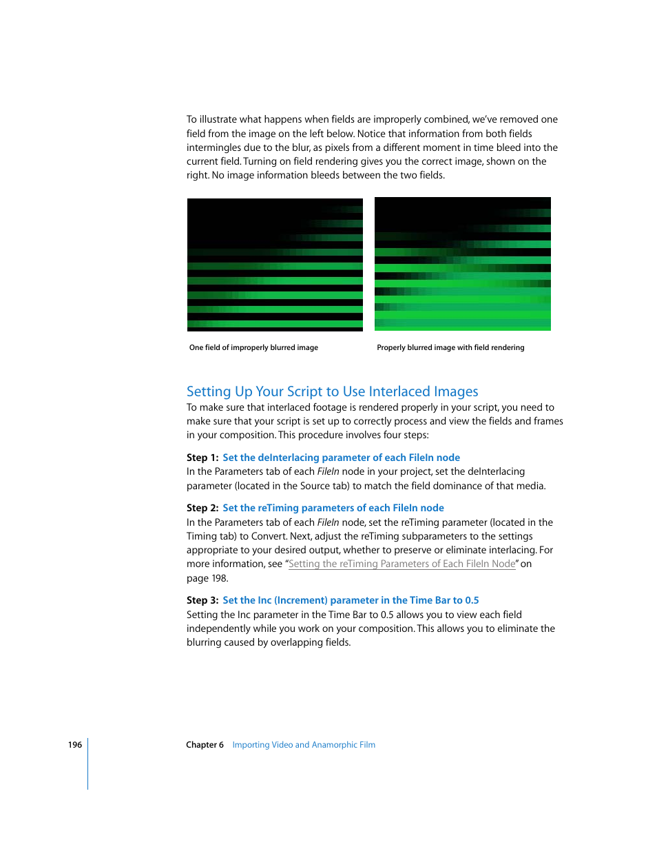 Setting up your script to use interlaced images | Apple Shake 4 User Manual | Page 196 / 1054