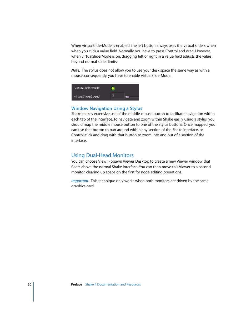 Window navigation using a stylus, Using dual-head monitors | Apple Shake 4 User Manual | Page 20 / 1054