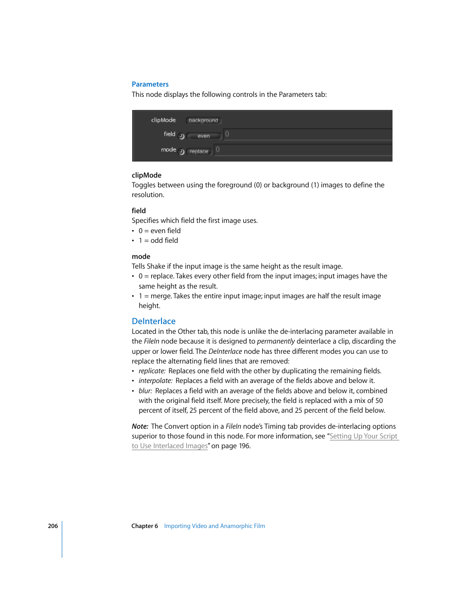 Deinterlace | Apple Shake 4 User Manual | Page 206 / 1054