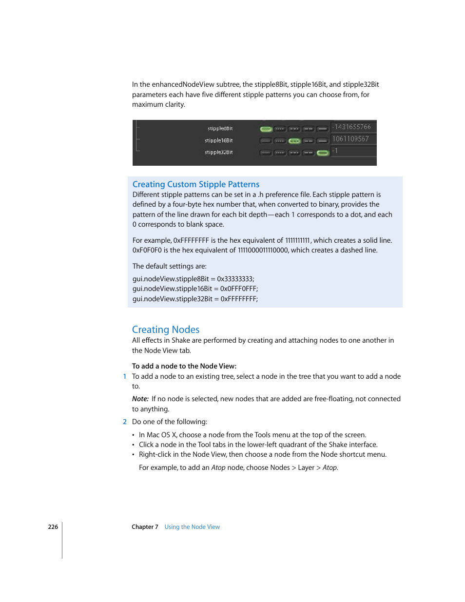 Creating custom stipple patterns, Creating nodes | Apple Shake 4 User Manual | Page 226 / 1054