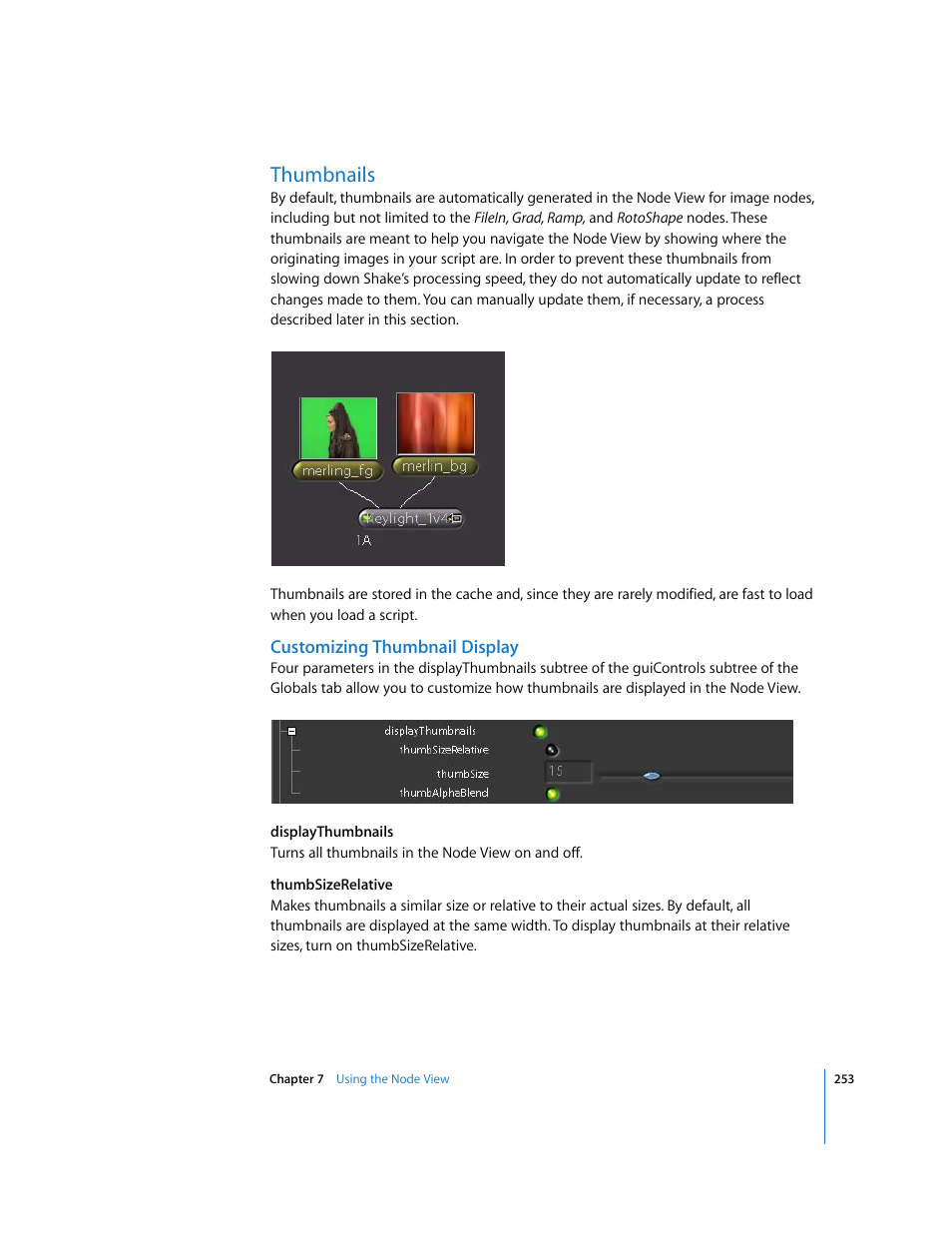 Thumbnails, Customizing thumbnail display | Apple Shake 4 User Manual | Page 253 / 1054