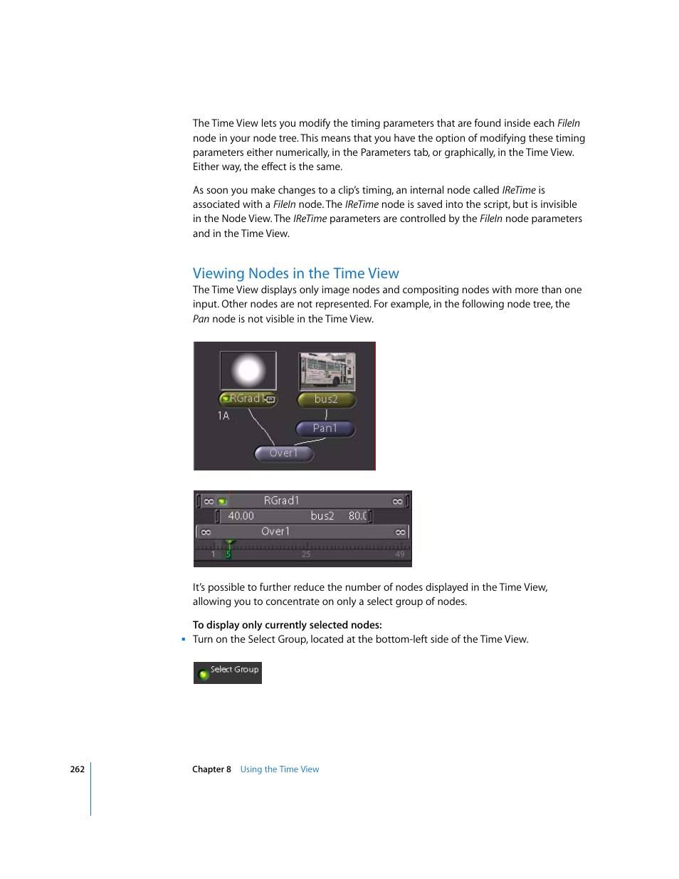 Viewing nodes in the time view | Apple Shake 4 User Manual | Page 262 / 1054