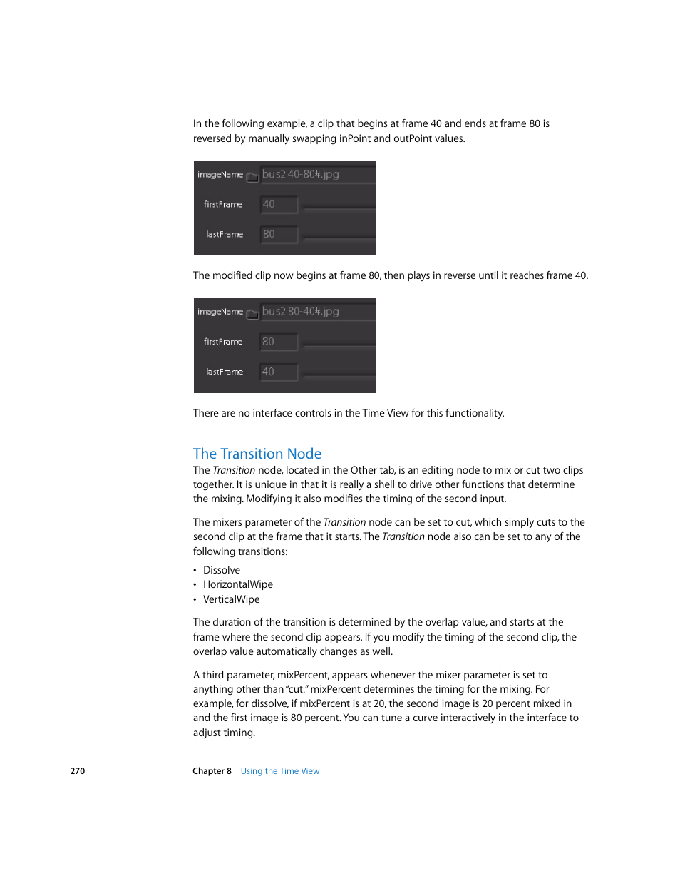 The transition node | Apple Shake 4 User Manual | Page 270 / 1054