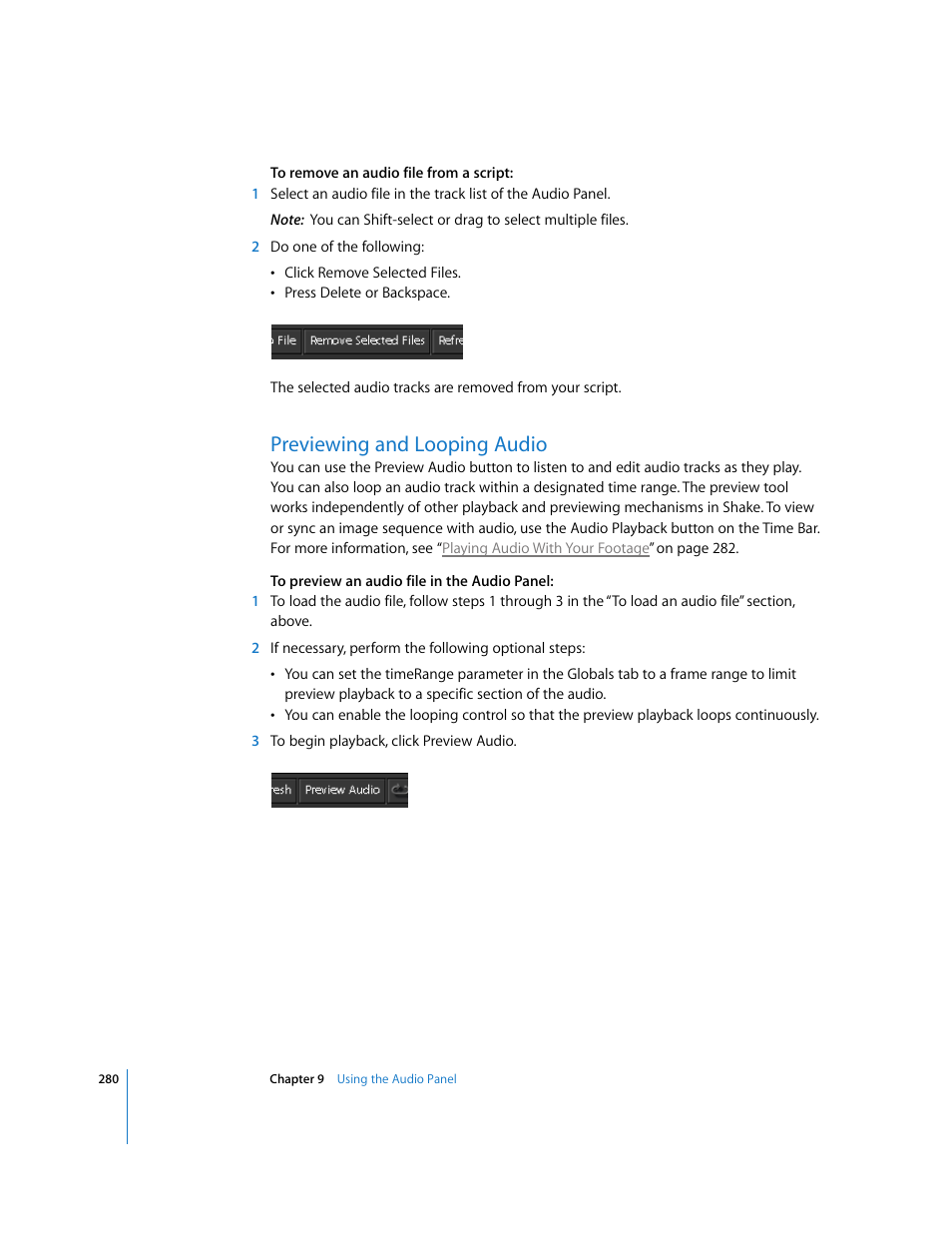 Previewing and looping audio | Apple Shake 4 User Manual | Page 280 / 1054