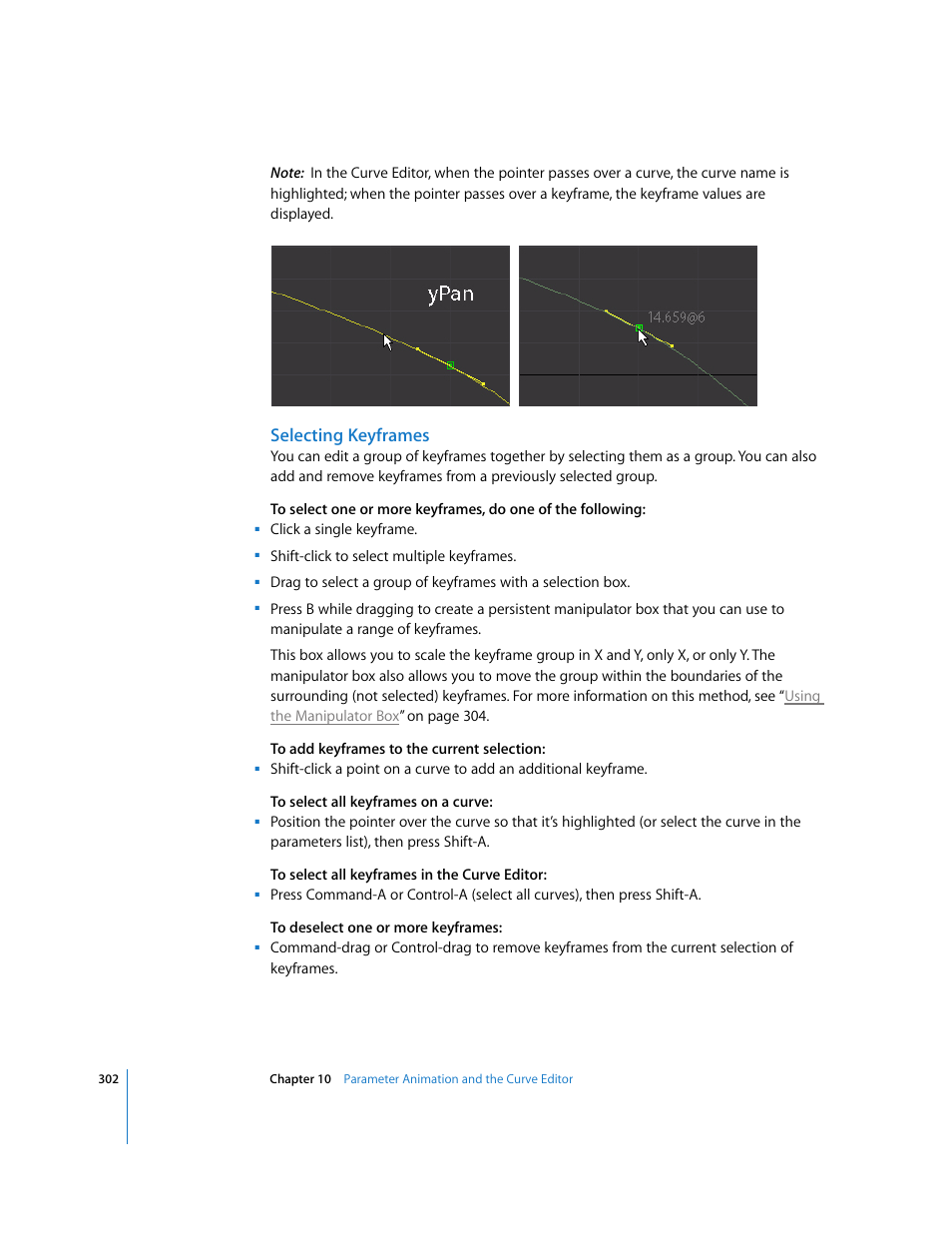 Selecting keyframes | Apple Shake 4 User Manual | Page 302 / 1054