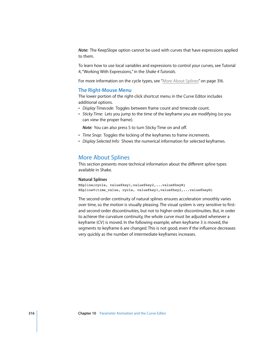 The right-mouse menu, More about splines, More about | Splines | Apple Shake 4 User Manual | Page 316 / 1054