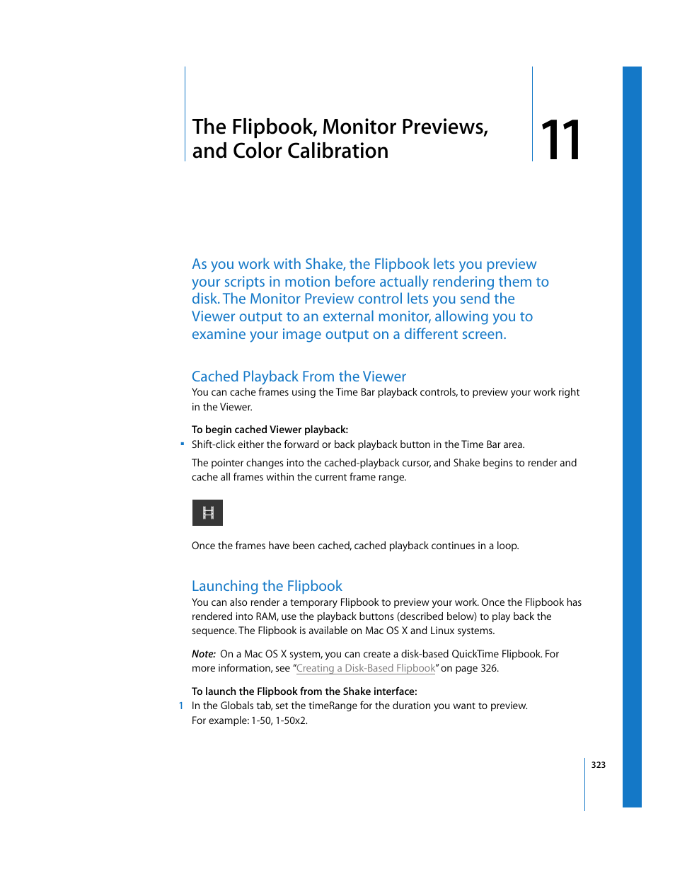 Cached playback from the viewer, Launching the flipbook, Chapter | Chapter 11 | Apple Shake 4 User Manual | Page 323 / 1054