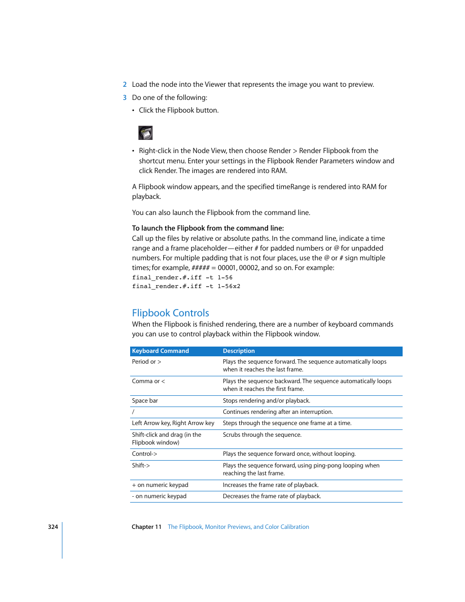 Flipbook controls | Apple Shake 4 User Manual | Page 324 / 1054