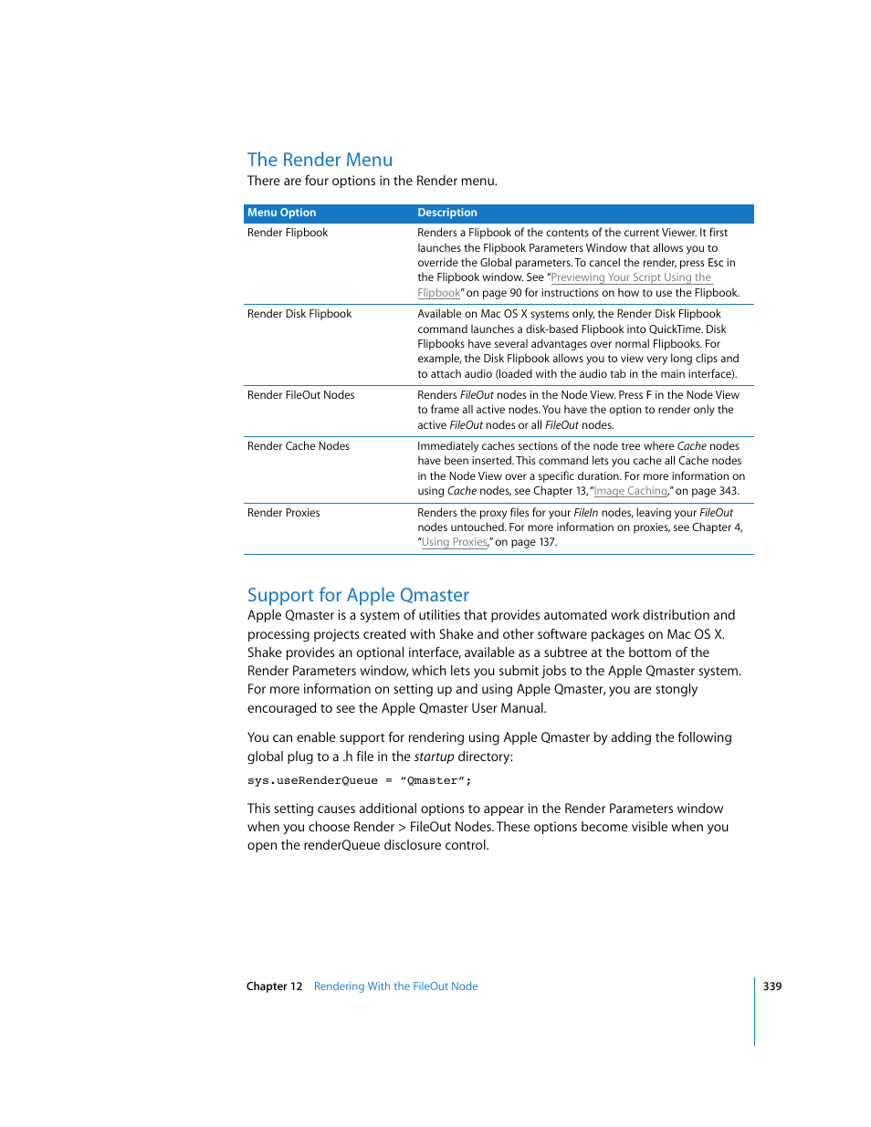 The render menu, Support for apple qmaster | Apple Shake 4 User Manual | Page 339 / 1054