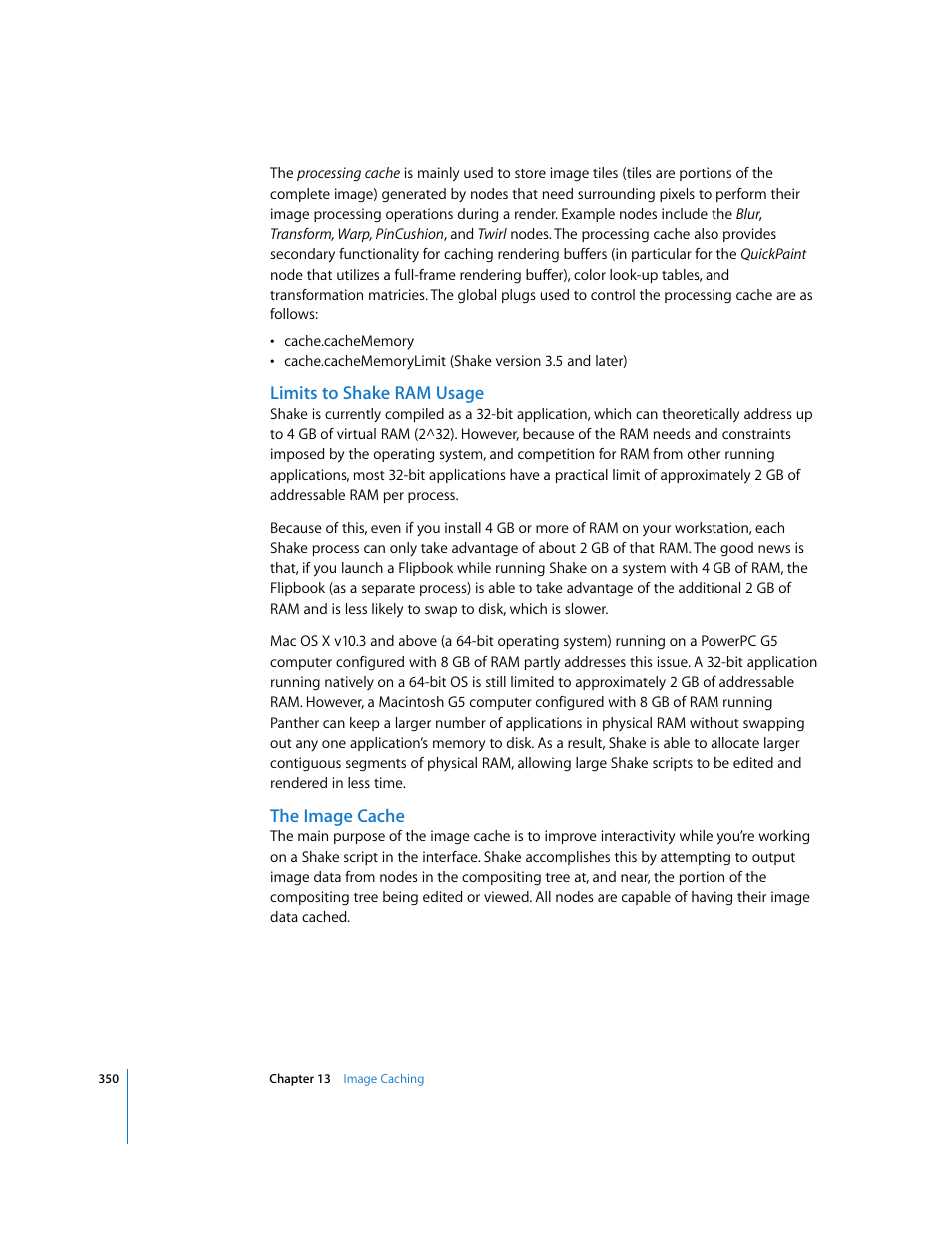 Limits to shake ram usage, The image cache | Apple Shake 4 User Manual | Page 350 / 1054