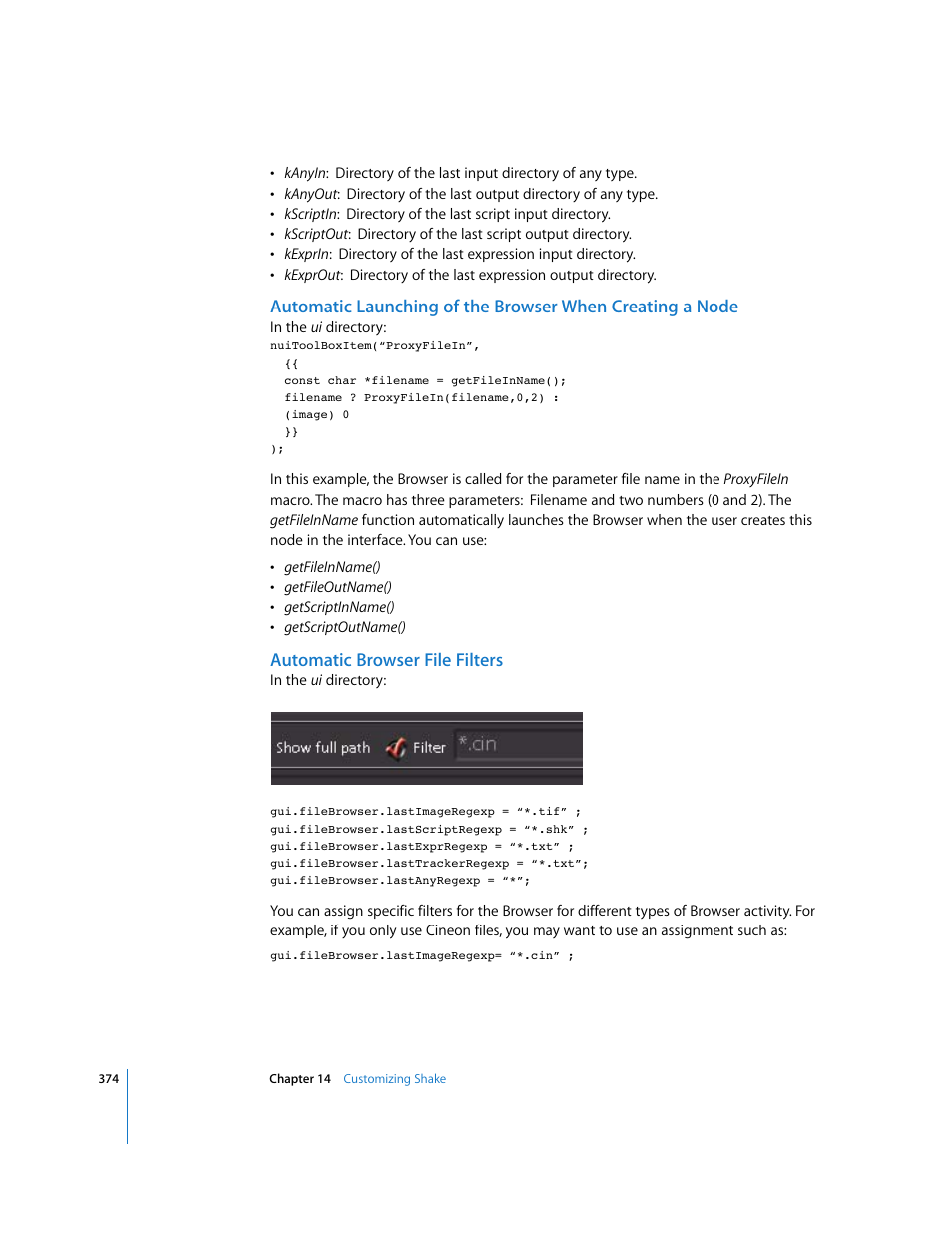 Automatic browser file filters | Apple Shake 4 User Manual | Page 374 / 1054