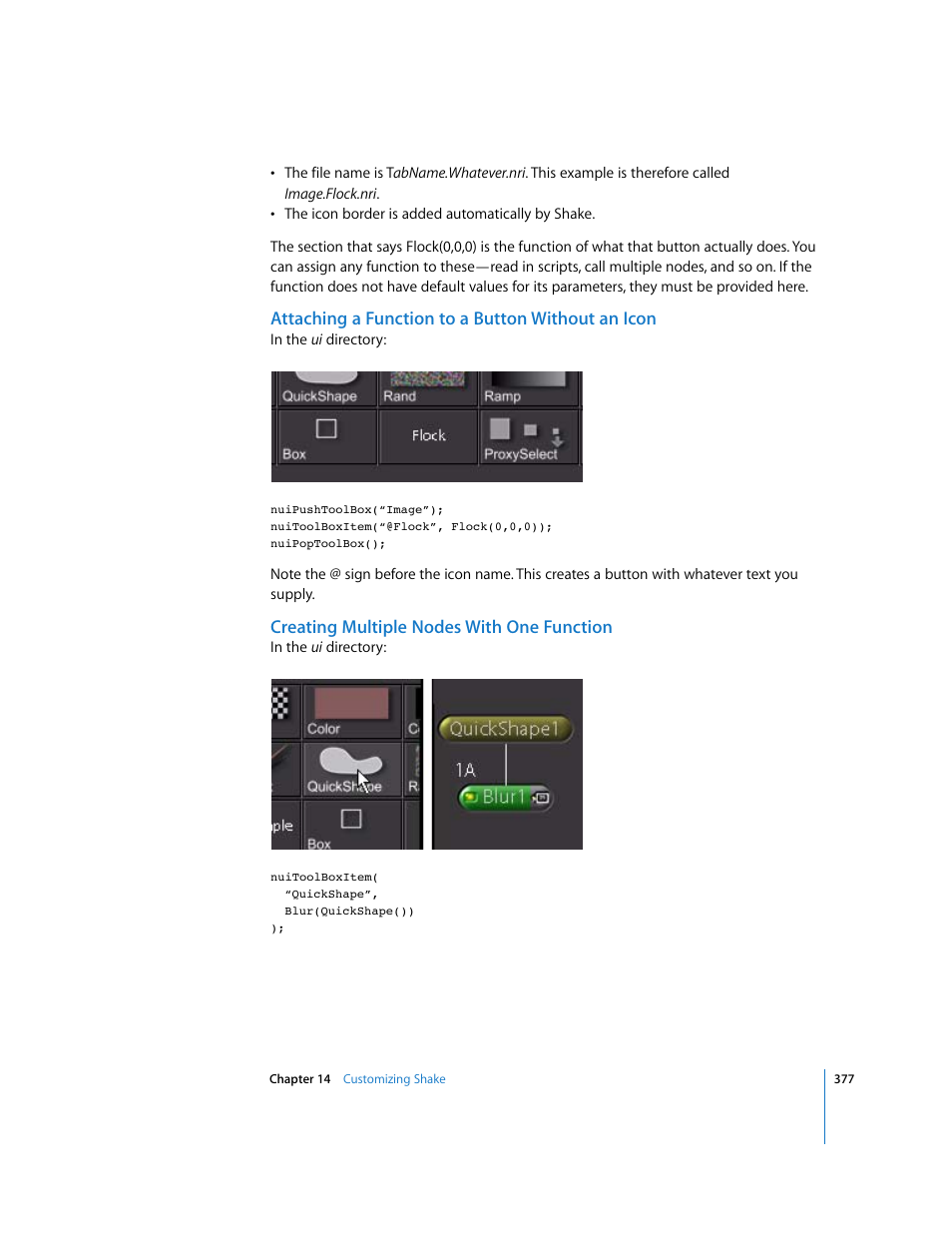 Attaching a function to a button without an icon, Creating multiple nodes with one function | Apple Shake 4 User Manual | Page 377 / 1054