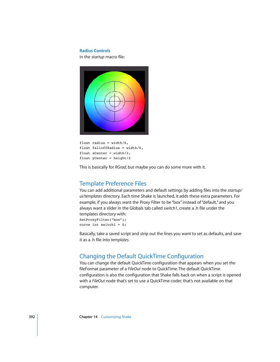 Template preference files, Changing the default quicktime configuration | Apple Shake 4 User Manual | Page 392 / 1054