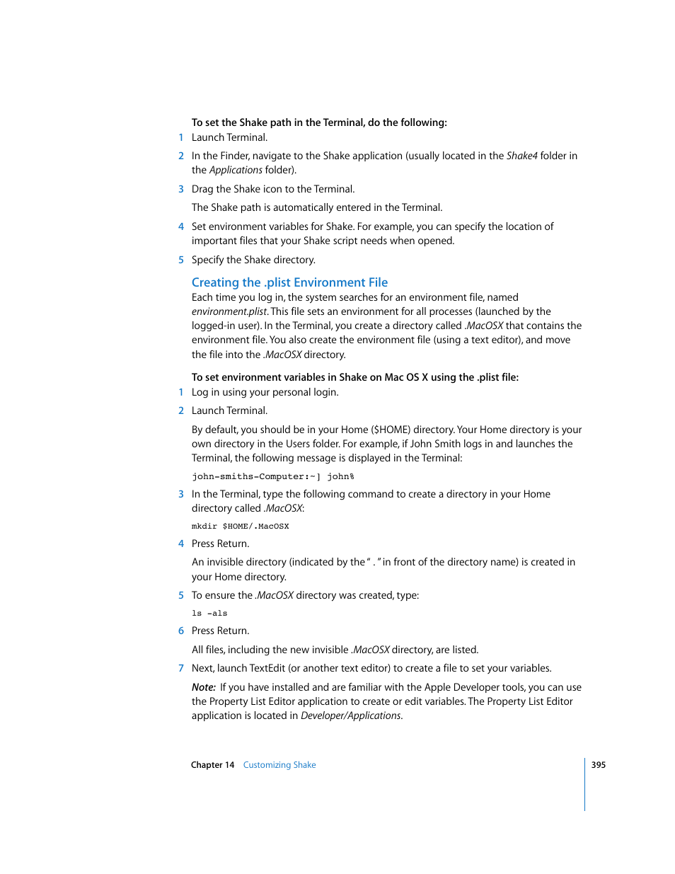 Creating the .plist environment file | Apple Shake 4 User Manual | Page 395 / 1054