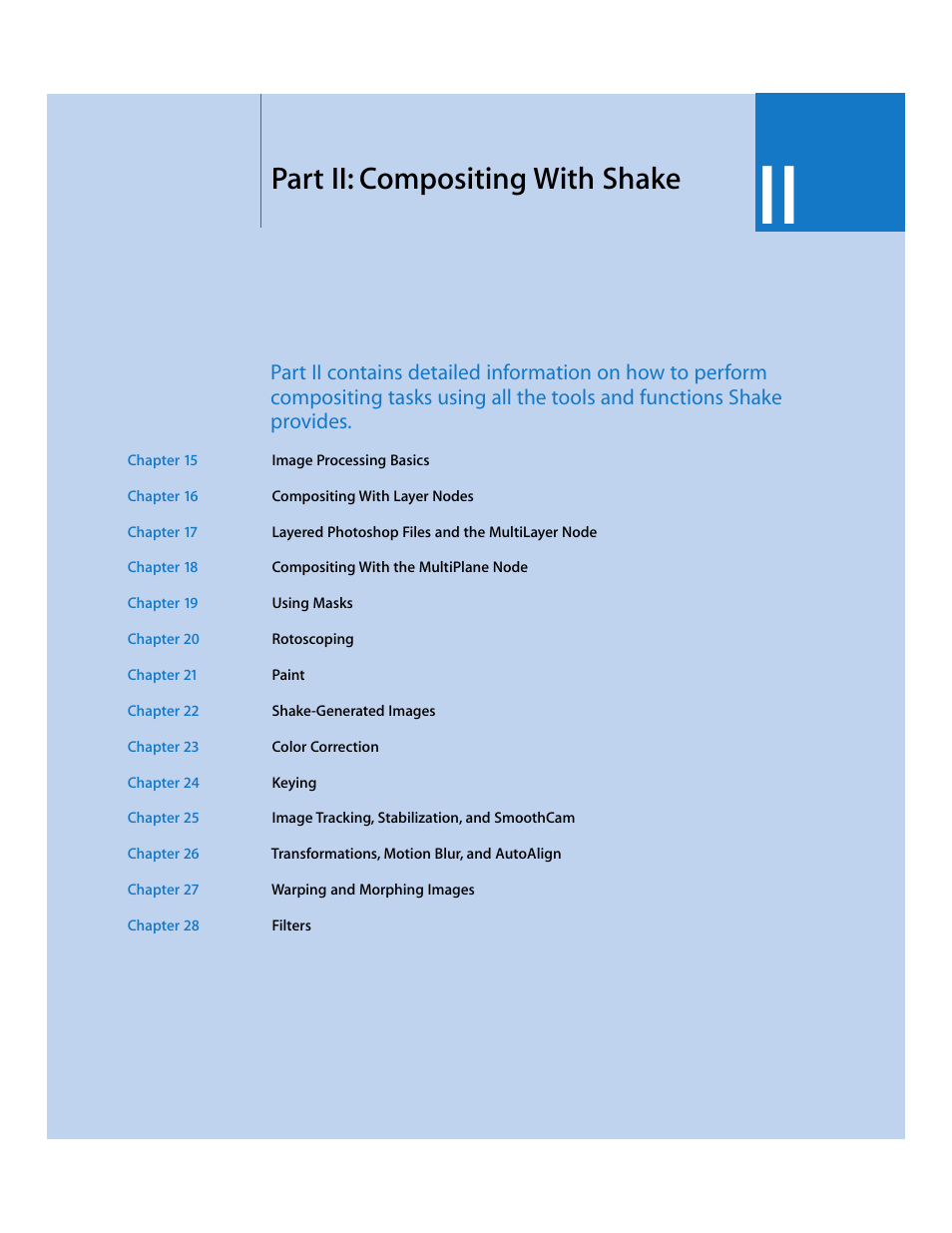 Part ii: compositing with shake | Apple Shake 4 User Manual | Page 403 / 1054