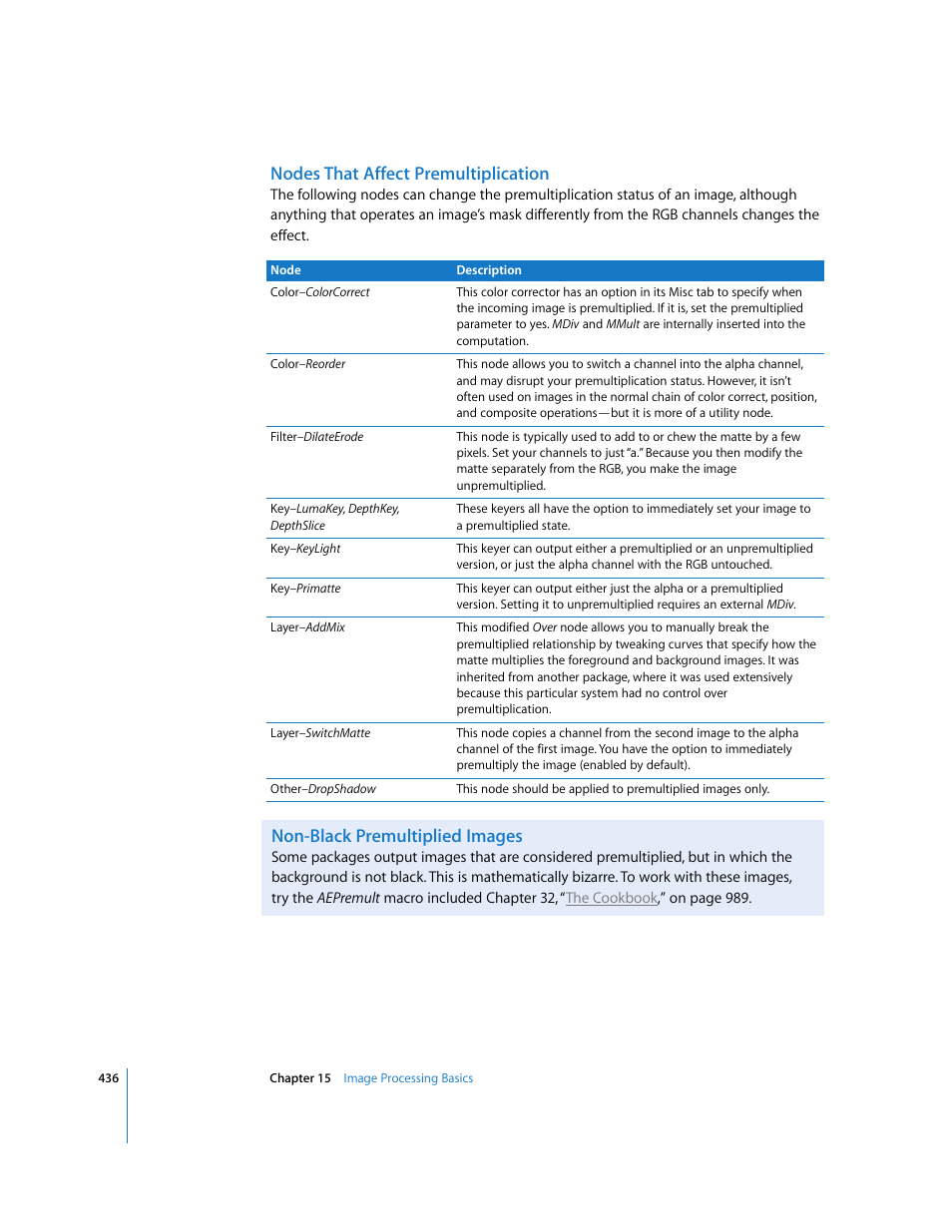 Nodes that affect premultiplication, Non-black premultiplied images | Apple Shake 4 User Manual | Page 436 / 1054