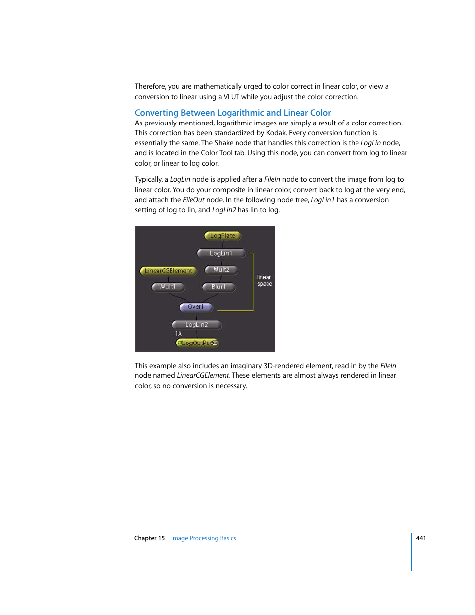 Converting between logarithmic and linear color | Apple Shake 4 User Manual | Page 441 / 1054